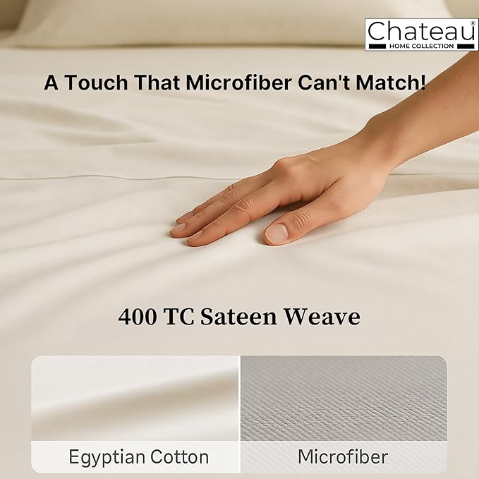 100% Egyptian Cotton Sheets Queen Size Bed Set, Deep Pocket Queen Sheet Set, 400 Thread Count Cotton Bed Sheets, Naturally Cool Soft Breathable No Pill Elasticated Luxury White Bedding For All Seasons