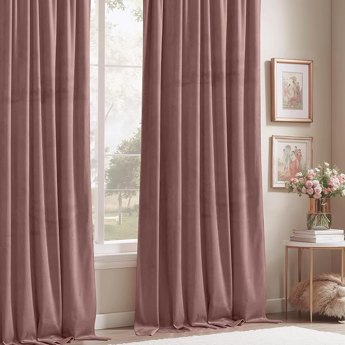 StangH Soft Wild Rose Velvet Curtains 102 inches Long Light Blocking for Girls Bedroom, Elegant Warming Drapes Thermal Insulated Noise Reducing for Nursery/Living Room, W52 x L102, 2 Panels