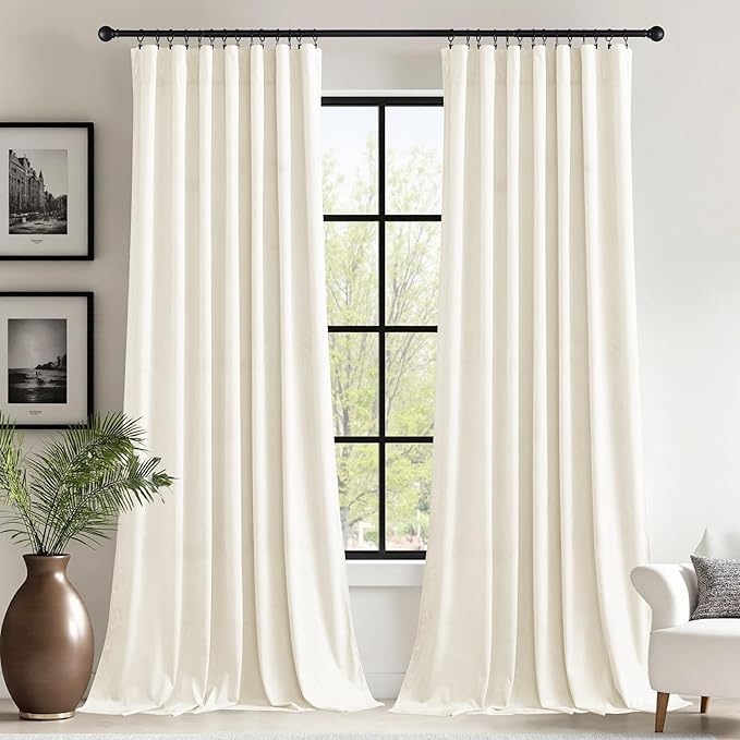 StangH Ivory Velvet Curtains for Sliding Door Heavy Thick Privacy Thermal Drapes Elegant Decor White Backdrop Curtains for Dining Room/Apartment/Wedding, W62 x L96, 2 Panels