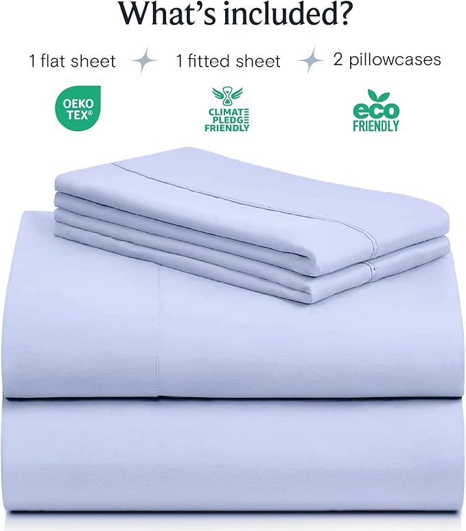 LuxClub 4 PC Sheet Set Bed Sheets Deep Pockets 16" Eco Friendly Wrinkle Free Cooling Machine Washable Hotel Bedding Silky Soft - Sky Blue Full