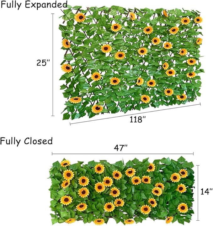 GLANT Expandable Fence Privacy Screen for Balcony Patio Outdoor,Decorative Faux Ivy Fencing Panel,Artificial Hedges (Single Sided Leaves) (2, Sunflowers)