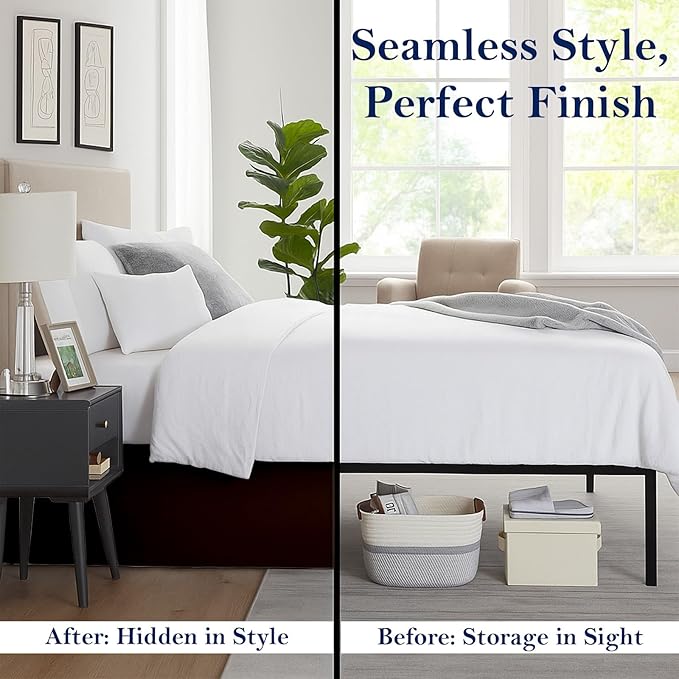 Twin Bed Skirt, Luxury 15 Inch Drop Chocolate Pleated Bed Skirt, Double Brushed Microfiber, Box Pleat Design, Wrinkle & Fade Resistant, Easy Fit Tailored Bedskirt for Twin Size Beds