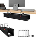 28" No Drill Under Desk Cable Management Tray - Upgraded Oxford Fabric with Cable Loop, No Damage to Table for Standing Desks and Home Office (Regular (28 Inch))
