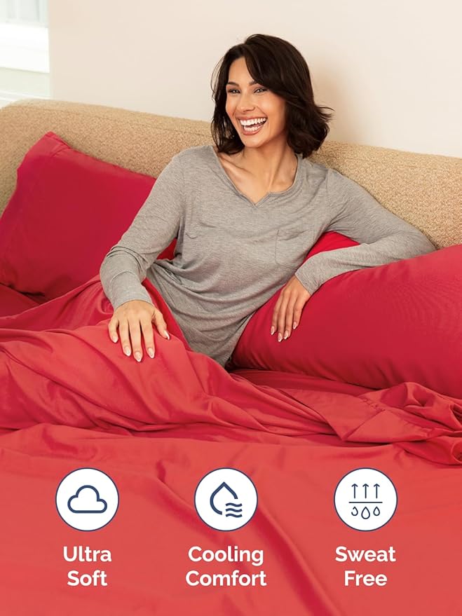 Extra Deep Full Sheet Set - 6 Piece Breathable and Cooling Sheets - Hotel Luxury Bed Sheets Set - Easy & Secure Fit - Soft, Wrinkle Free and Comfy Sheets Set - Red Sheet Set with Extra Deep Pockets