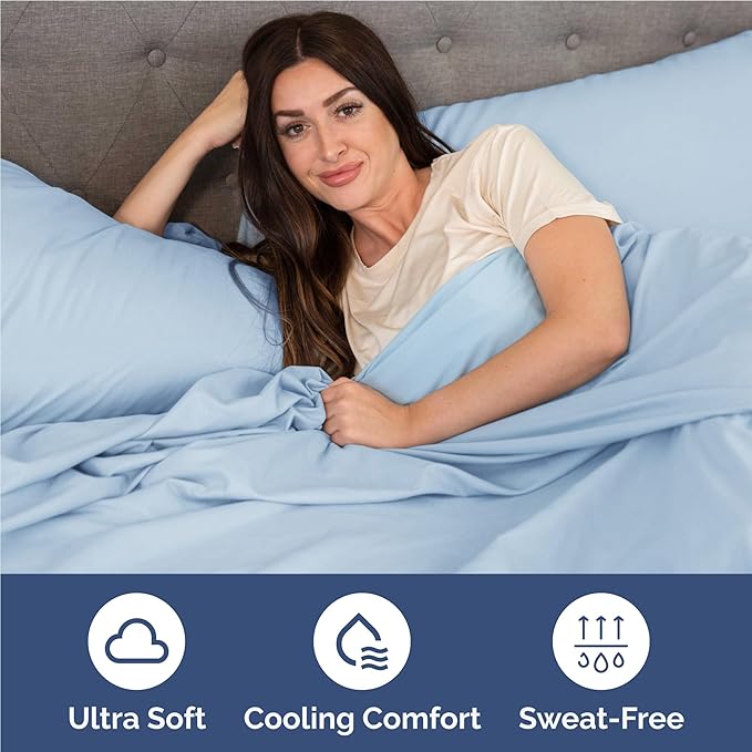 Twin XL 4 Piece Sheet Set - Cooling, Comfy & Breathable - Hotel Luxury Bedding, Includes Fitted Sheet for Women, Men, Kids & Teens - 1 Flat, 1 Fitted Sheet, 2 Pillowcases w/Deep Pockets - Baby Blue