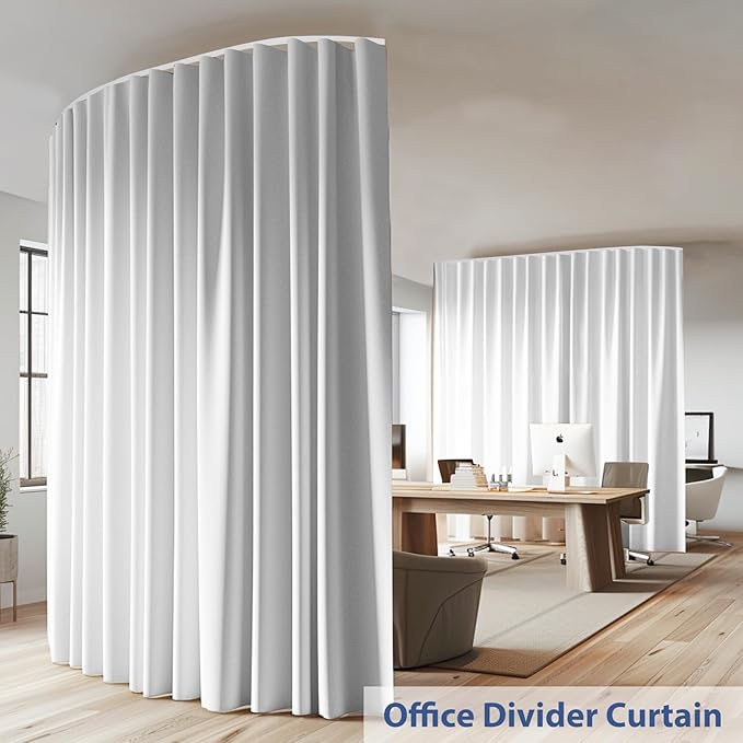 Room Divider Ceiling Mounted Curtains Track Sets Extra Wide Blackout Curtain Flexible Tracks for Bedroom Privacy Partition Separator, 1 Panel White Drape and White Rail, W8.3 x H8ft