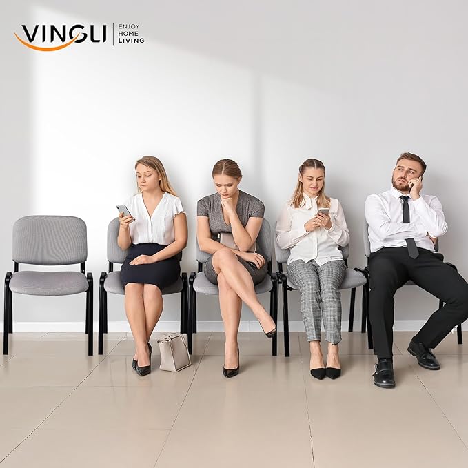 VINGLI Waiting Room Stacking Chairs, 5-Pack Mesh Church Conference Stackable Chair Set, for Office Guest & Reception Meeting Rooms, Lobby, Simple&Space-Saving, Mesh-Grey
