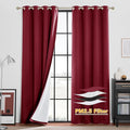 RYB HOME Soundproof & Dust Particle Filtering Curtains Blackout Window Treatment for Bedroom Living Room Divider Nursery Daytime Sleeping Patio Door, Burgundy Red, W52 x L 102 inch, 2 Panels