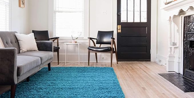 Unique Loom Solid Shag Collection Area Rug (9' x 12' 2" Rectangle, Turquoise)