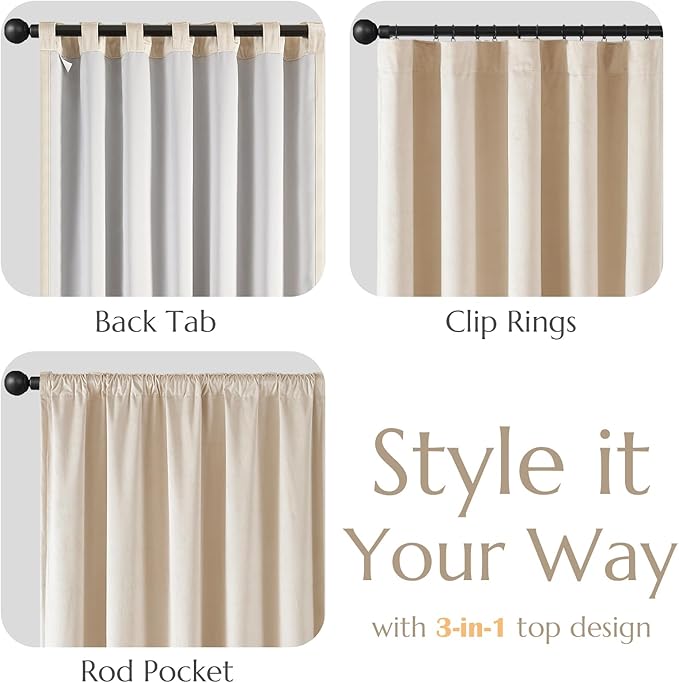 Lazzzy Beige Velvet Curtains 108 Inches Long Black Out Thermal Insulated Room Darkening Lined Curtain Drapes Luxury Back Tab Window Treatments for Bedroom Living Room 2 Panels, 52 x 108 Inch, Cream
