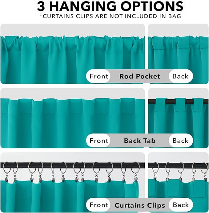 Deconovo Blackout Curtains, Thermal Insulated, W52 x L84 2 Panels, Back Tab, Machine Washable, Room-Darkening Drapes for Bedroom/Living Room Turquoise