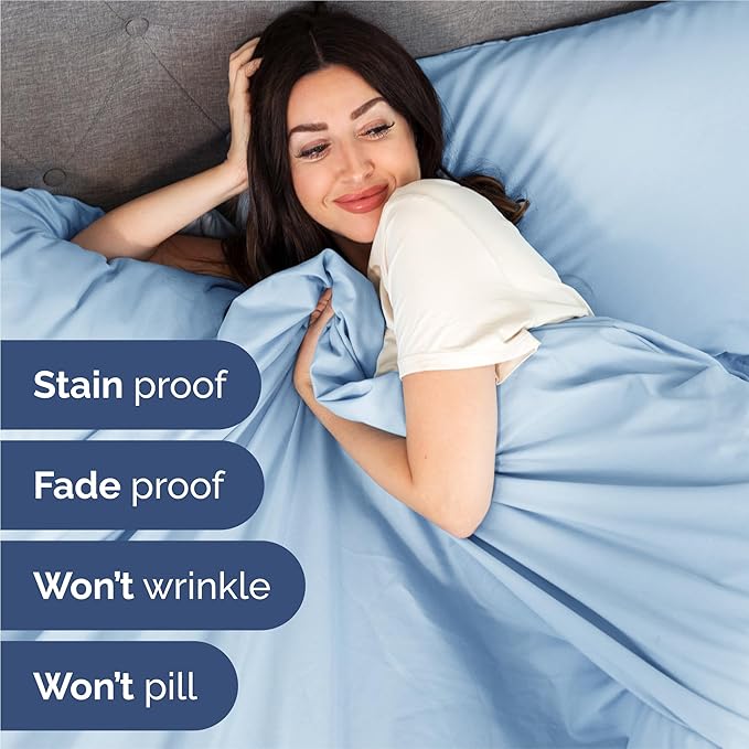 Split King 7 Piece Sheet Set - Cooling & Breathable - Hotel Luxury Bedding, Includes Fitted Sheets for Women, Men, Kids & Teens - 1 Flat, 2 Fitted Sheets, 4 Pillowcases with Deep Pockets - Baby Blue