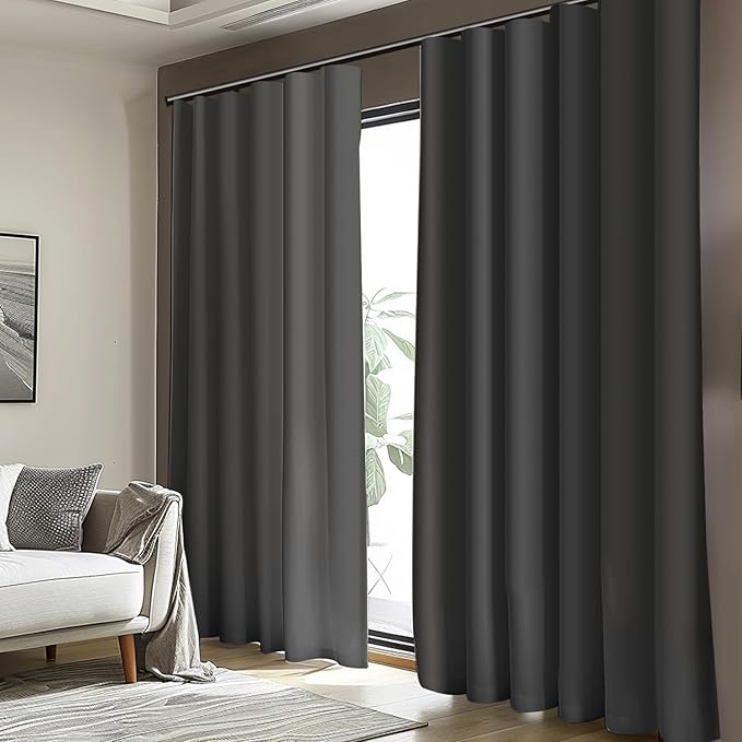 Room Divider Blackout Curtain Track Curtains Wall Dividers Panels Screen for Living Rooms Bedroom Office Privacy Partition Separation, W180 × L96 Inch,1 Panel, Black