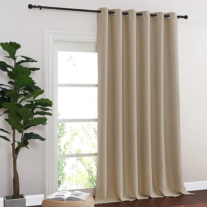 NICETOWN Room Divider Curtain 132 Inches Long, Wide Blackout Sliding Door Curtain for Bedroom, Room Darkening Privacy Window Curtain for Patio Door (1 Panel Set, Taupe, 80 x 132 Inch)