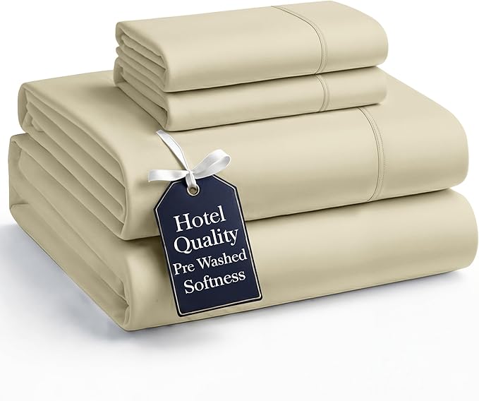 Casa Platino California King Sheets Pre-Washed Ultra Soft & Breathable Cooling Sheets California King Size Bed Set, 100% Brushed Microfiber Sheet Set, California King Sheet Set Deep Pockets - Linen