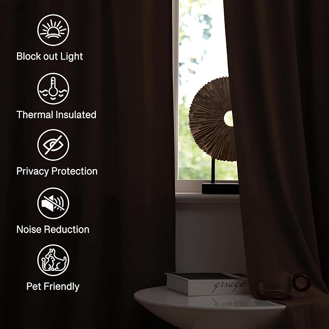 StangH Reddish Brown Velvet Curtains for Living Room 2 Panels, Thermal Insulated Light Blocking Window Drapes, Luxury Heavy Thick Panels for Display Window/Party Backdrops, W52 x L96, 2 Panels