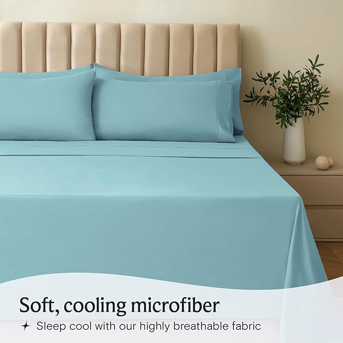 LuxClub 3 PC Twin XL Sheet Set, Deep Pockets Wrinkle Free Cooling Bed Sheets Hotel Bedding for Women, Men, Kids & Teens, Includes 1 Fitted Sheet, 1 Flat Sheet and 1 Pillowcase-Silky Soft Aqua