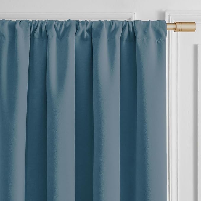 Joydeco Greyish Blue Velvet Curtains 108 Inches 2 Panels,Luxury Thermal Insulated Soft Curtains for Bedroom & Living Room, Room Darkening Velvet Drapes, Rod Pocket (52W x 108L)