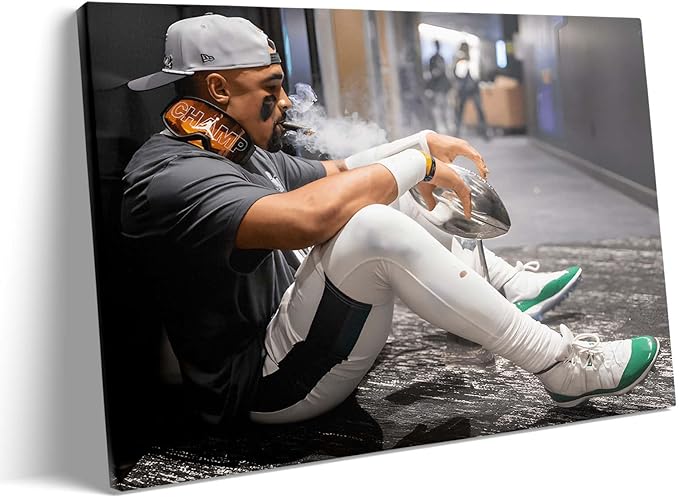 B.B.F MAKE 2025 Super Canvas Bowl Wall Art Champions Eagles Poster Print Philadelphia Hurts Painting Canvas Wall Decor Sports Stars Picture Modern Bedroom Living Room Home Decoration, Framed 20x24inch