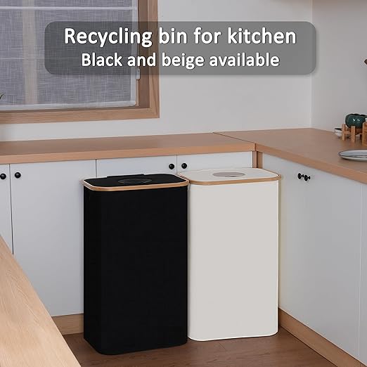 iEGrow 29 Gallons Recycling Bins for Kitchen, Indoor Recycle Bins with Lid, 110L Large Recycle bin with 2 Removeable Reusable Inner Bags, for Bottles Cans Glass Plastice Cartons(Black)