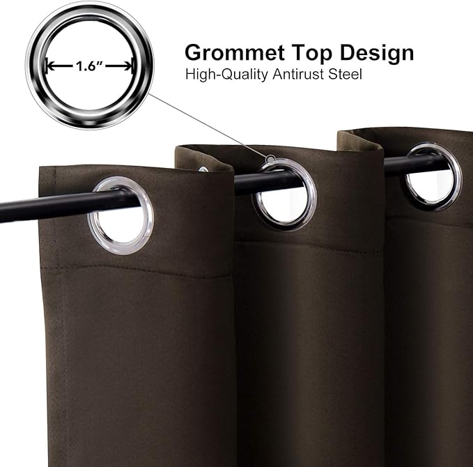 ChrisDowa Grommet Blackout Curtains for Bedroom and Living Room - 2 Panels Set Thermal Insulated Room Darkening Curtains (Brown, 38W x 45L)