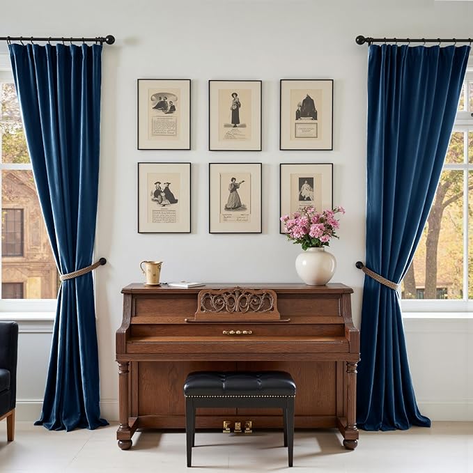 Lazzzy Velvet Blackout Curtains Thermal Insulated Room Window Drapes Super Soft Luxury Curtains for Living Room Bedroom Rod Pocket 2 Panels, Dark Blue, 52" W x 84" L
