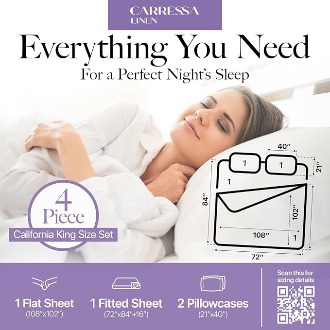 Carressa Linen California King Egyptian Cotton Sheet Sets - 600 Thread Count Cal King Cotton Sheet Set (4 PC, Herb Garden), Extra Soft, Cooling, 16" Deep Pocket Sateen Weave Luxury Hotel Bed Sheets