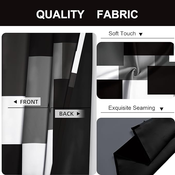 Black Grey Short Blackout Curtains 45 inch Length 2 Panels Set White Grey Modern Abstract Geometric Drapes for Kitchen Black Out Curtains Insulated Room Darkening Small Window Curtains, 42Wx45L