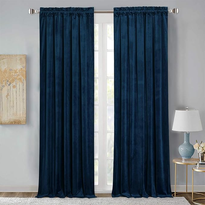 StangH Navy Blue Curtains - Thick Soft Velvet Light Blocking Curtains 96 inches for Living Room, Elegant Decor Window Treatment Set for Villa/Farmhouse, W52 x L96, 2 Panels
