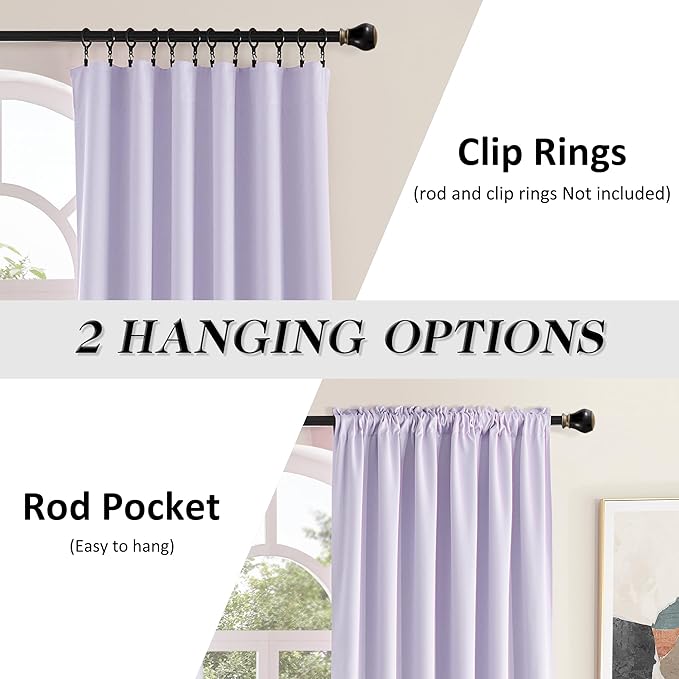 DONREN Patio Door Curtains 96 inch Length, Light Purple Rod Pocket Top Thermal Insulated Blackout Panels Curtain Drapes for Sliding Glass Door (Lavender, 60" Wide, 2 Panels)