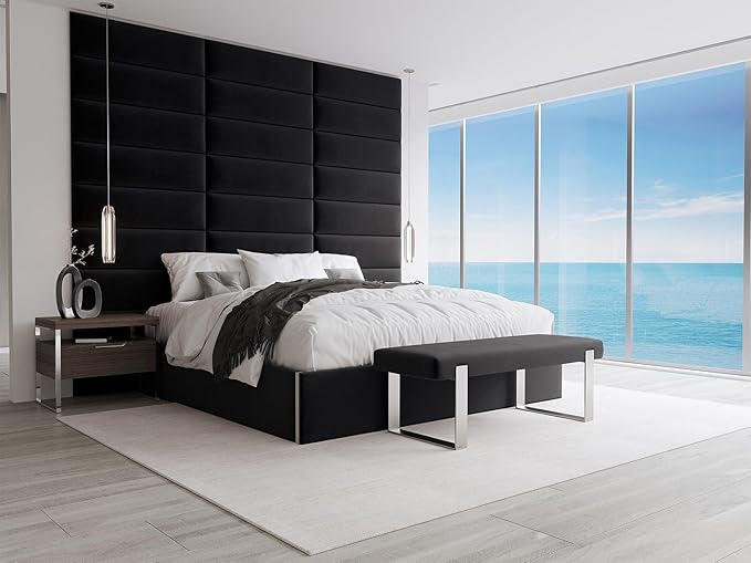 VANT Upholstered Bed Bench - Velvet Black - Matte Black - Contemporary Modern, Bedroom Bench Seat, Hallway, or Entryway