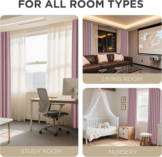 Joydeco Blackout Curtains for Bedroom - 63 Inch Long 100% Light Blocking 2 Panels Set Pink Drapes, Thermal Insulated Room Darkening Curtains, Linen Textured for Living Room, Rod Pocket & Back Tabs