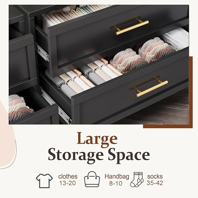 Metal Dresser, Black Tall Dresser for Bedroom, 53.54" H Dressers & Chests of Drawers, 5 Drawer Dressers for Living Room, Entryway, Hallyway (Black, 5 Drawers)