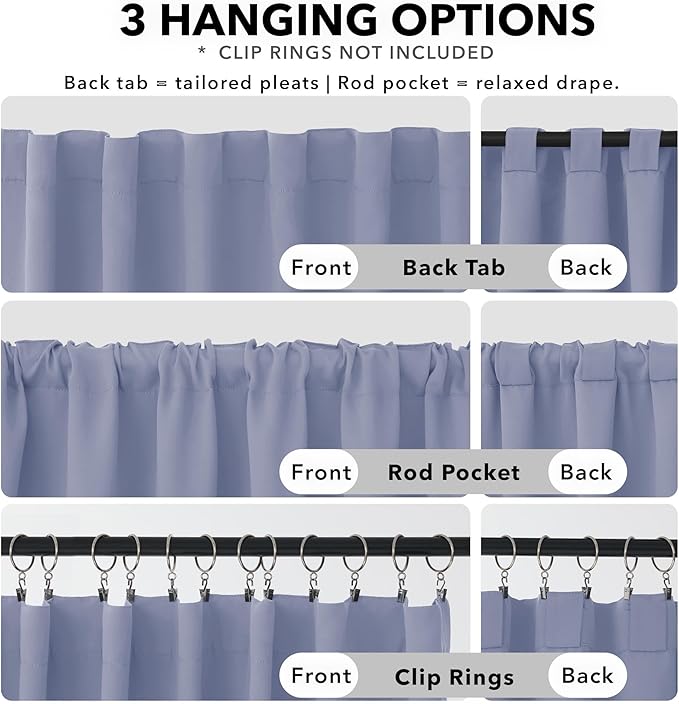 Deconovo Room Darkening Curtains Solid Back Tab and Rod Pocket Curtains Thermal Insulated Blackout Curtains for Office 52Wx95L Inch Light Purple Set of 2