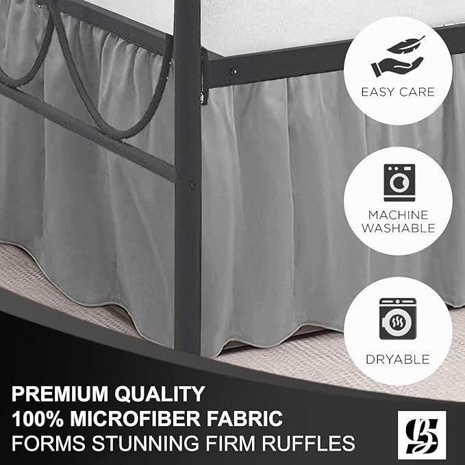 SKY BEDDINGS - King Size Ruffled Bed Skirt with Split Corners - 14 Inch Drop Dust Ruffle Bed Skirt with Platform Three Sided Coverage - 100% Microfiber, Light Grey