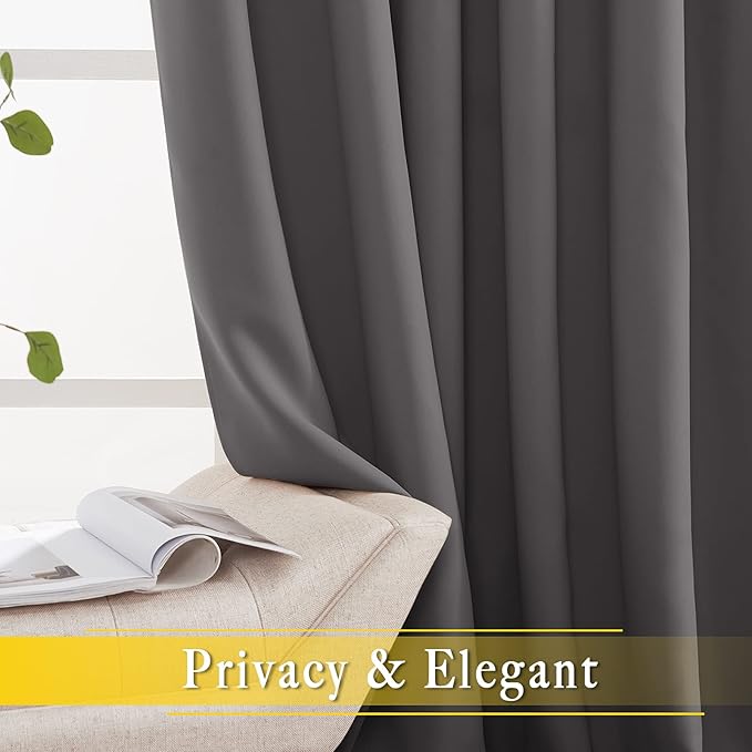 NICETOWN Sliding Glass Door Curtain Extra Long 132 inches Long, Grommet Thermal Insulated Blackout Patio Door Curtain Panel for Bedroom/Pergola, Gray, 1 Panel, W80 x L132