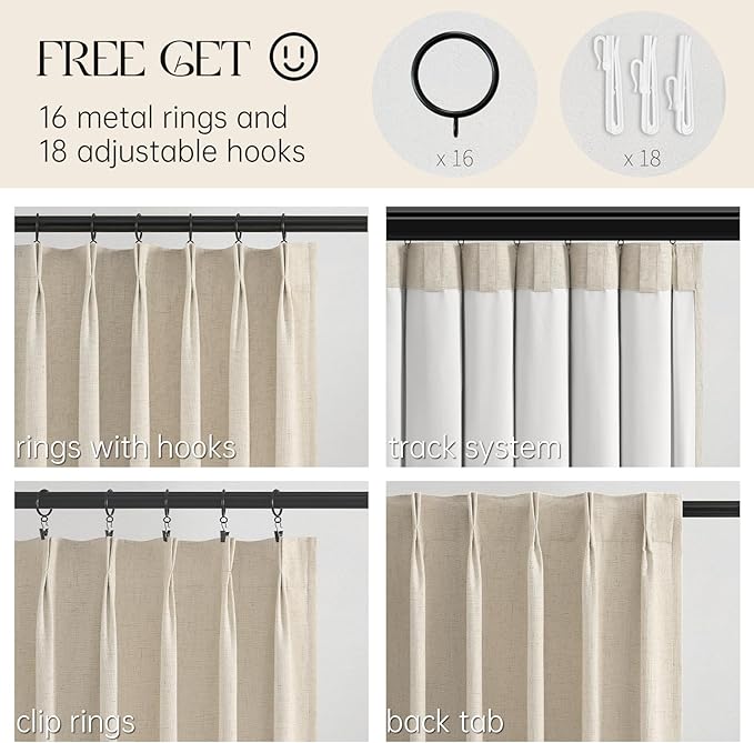 Topfinel 100 Inch Long Tan Black Out Custom Drapery Panels, Burlap Opaque Double Pinch Pleated Window Coverings, Kids Heat Blocking Back Tab Curtains