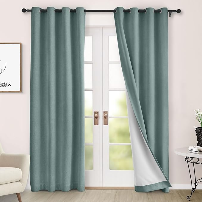 Macochico Full Blackout Curtains 84 Inches Long Insulated Noise Reducing Chenille Curtains for Living Room Bedroom Nursery Auditorium Teal Curtains with Tieback Grommet 72" Wx84 L 1 Panel