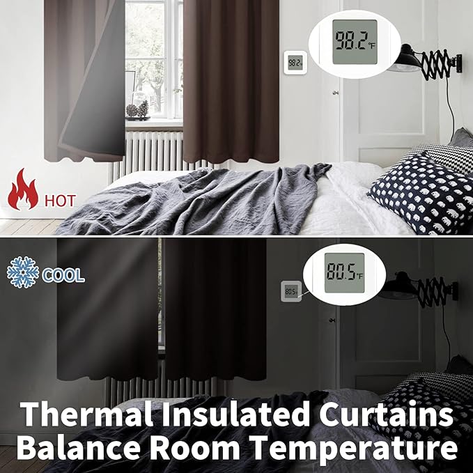 BGment Thermal Insulated 100% Blackout Curtains for Bedroom with Black Liner, Double Layer Full Room Darkening Noise Reducing Rod Pocket Curtain (42 x 63 Inch, Brown, 2 Panels)