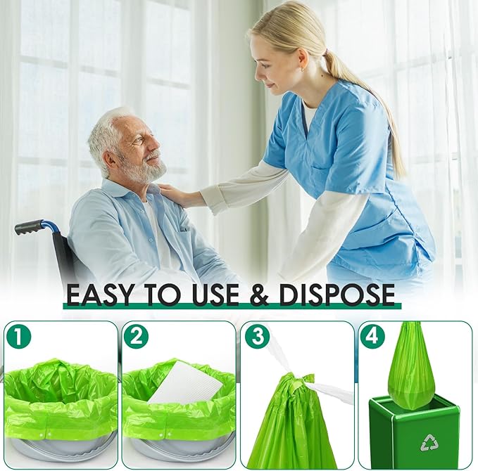BOOWOO Bedside Commode Liners with Absorbent Pads, 50 Disposable Commode Bags and 50 Pads, Scented Adult Potty Chair Liners, Portable Commode Poop Bags for Commode Chair, Bedpan, Bucket Toilet