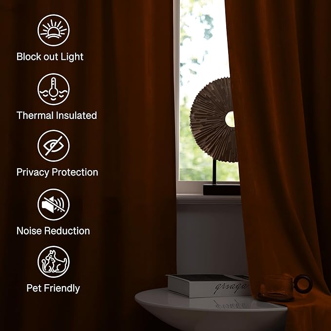 StangH Burnt Orange Curtains for Halloween Home Decoration Luxury Velvet Room Darkening Noise Reducing Sliding Door Panels for Living Room/Backdrops, W42 x L90, 2 Panels