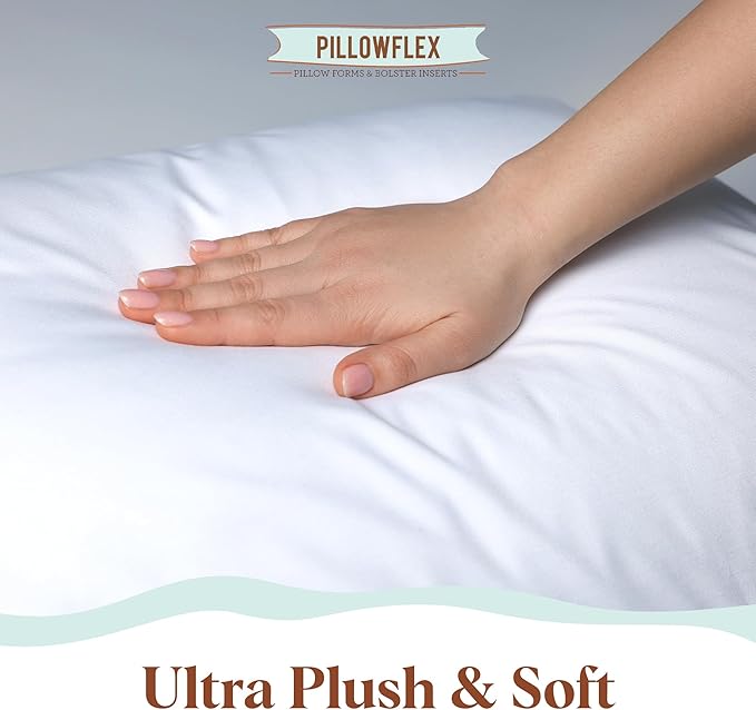 Pillowflex Synthetic Down Pillow Insert - 20x30 Down Alternative Pillow, Ultra Soft Queen Bed Sleeping Pillow, Large Rectangle Sham - 1 Decorative Pillow Form