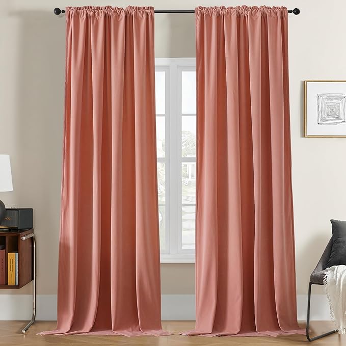 Joydeco Pink Velvet Curtains 90 inch Length 2 Panels, Luxury Blackout Rod Pocket Thermal Insulated Window Curtains, Super Soft Room Darkening Drapes for Living Dining Room Bedroom,W52 x L90 inches