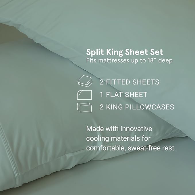 SHEEX - Original Performance Sheets Set (Split King) Black - Cooling Sheets - Moisture Wicking - 1 Flat Cooling Sheet, 1 Fitted Cooling Sheet, 2 King Pillow Covers - Wrinkle Free - Sleep Aid