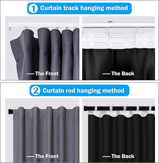 Room Divider Curtains Total Blackout Privacy Curtain Panel Room Thermal Insulated Noise Reduction Curtains for Bedroom Window Living Room Ceiling Track Curtain W 12.5 ft × H 9 ft Dark-Grey