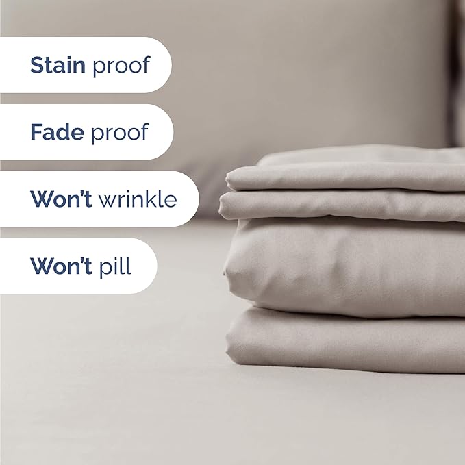 Twin 4 Piece Sheet Set - Cooling, Comfy & Breathable - Hotel Luxury Bedding, Includes Fitted Sheet for Women, Men, Kids & Teens - 1 Flat, 1 Fitted Sheet, 2 Pillowcases with Deep Pockets - Light Grey