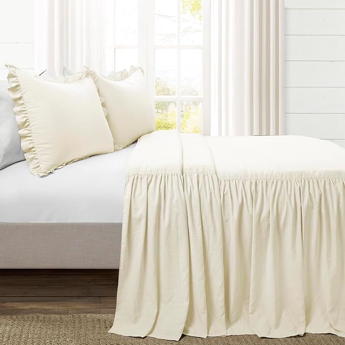 Lush Decor Ruffle Skirt Bedspread Set - 2-Piece Luxurious Farmhouse Bedding - Elegant Ruffle Detail - Timeless Style - Soft Lightweight Sheets - Twin, Ivory