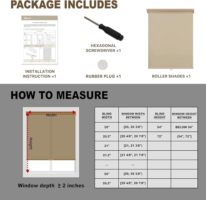 HESTIA No Drill Cordless Blackout Roller Shades Screwless Waterproof Shower Window Blinds, Auto-Retraction Easy Install Blind for Bathroom/Kitchen/Office/Exterior, Greige, 29.5" W x 54" H