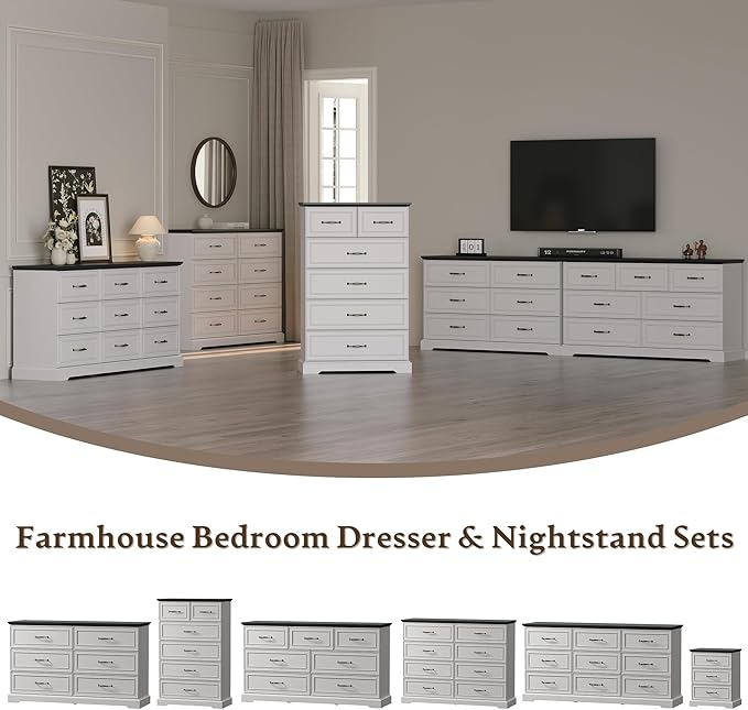 Farmhouse 3 Drawers Dresser for Bedroom, 24" Wide Modern Chest of Drawers with Deep Drawers & Bar Handles, Rustic Wood Nightstand, Wooden Closet Storage Organizer for Living Room, Hallway, White