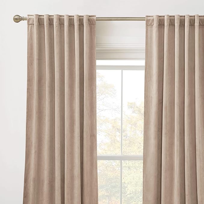 RYB Home Blush Velvet Curtains 96 inches - Back Tab Blackout Curtains for Nursery, Bedroom Window Panels, Thermal Insluted Drapes for Living Room, Wide 52 x Long 96, Blush, 2 Panels